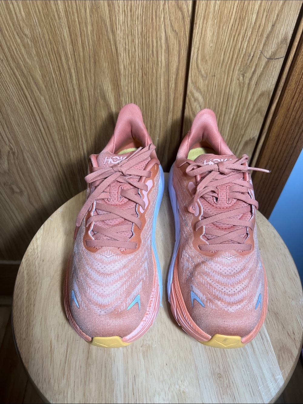 Hoka Women's Coral/Yellow Athletic Running Shoes